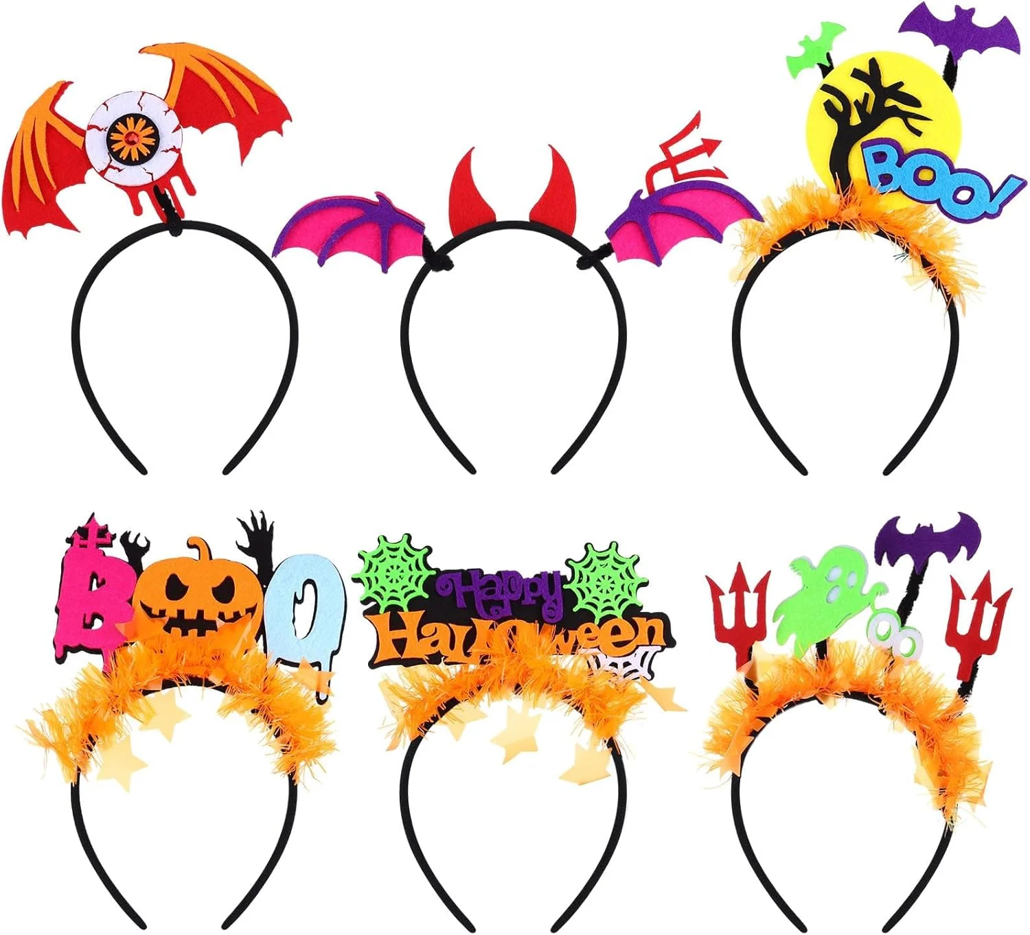 6 عدد تل سر هالووین طرح چشم شب تاب، خفاش، عنکبوت، شبح و کدو تنبل، مناسب برای مهمانی، لباس فانتزی، تزئینات و ایفای نقش 6 عدد تل سر هالووین طرح چشم شب تاب، خفاش، عنکبوت، شبح و کدو تنبل، مناسب برای مهمانی، لباس فانتزی، تزئینات و ایفای نقش