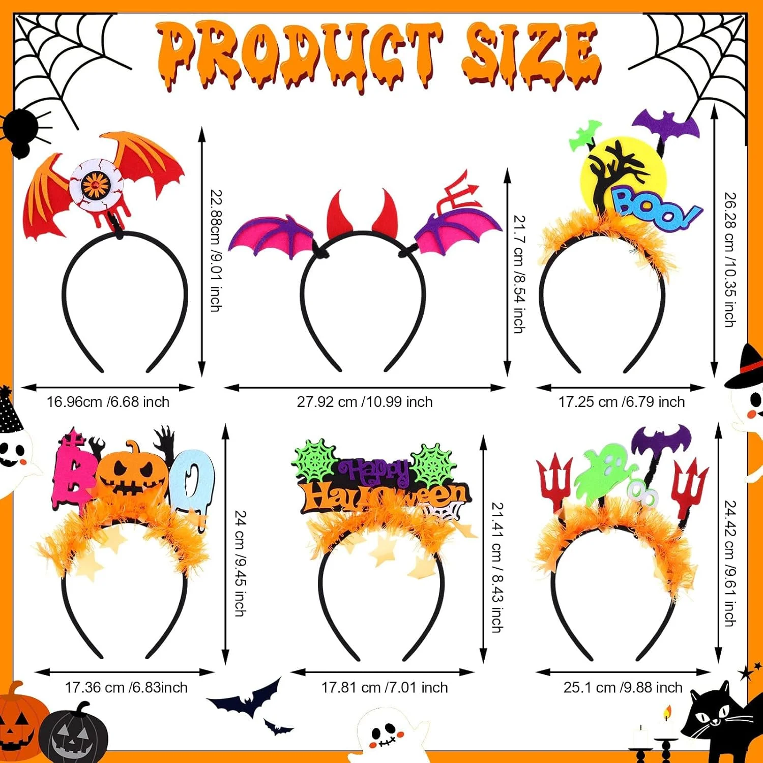 6 عدد تل سر هالووین طرح چشم شب تاب، خفاش، عنکبوت، شبح و کدو تنبل، مناسب برای مهمانی، لباس فانتزی، تزئینات و ایفای نقش 6 عدد تل سر هالووین طرح چشم شب تاب، خفاش، عنکبوت، شبح و کدو تنبل، مناسب برای مهمانی، لباس فانتزی، تزئینات و ایفای نقش