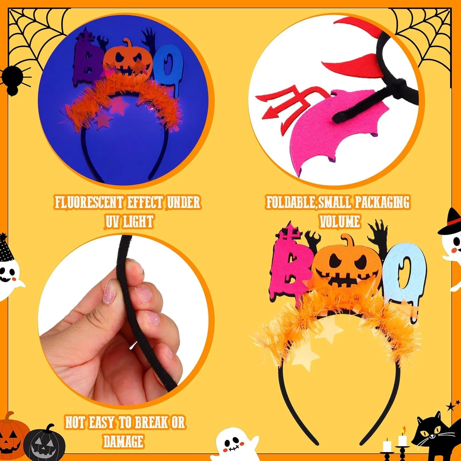 6 عدد تل سر هالووین طرح چشم شب تاب، خفاش، عنکبوت، شبح و کدو تنبل، مناسب برای مهمانی، لباس فانتزی، تزئینات و ایفای نقش 6 عدد تل سر هالووین طرح چشم شب تاب، خفاش، عنکبوت، شبح و کدو تنبل، مناسب برای مهمانی، لباس فانتزی، تزئینات و ایفای نقش