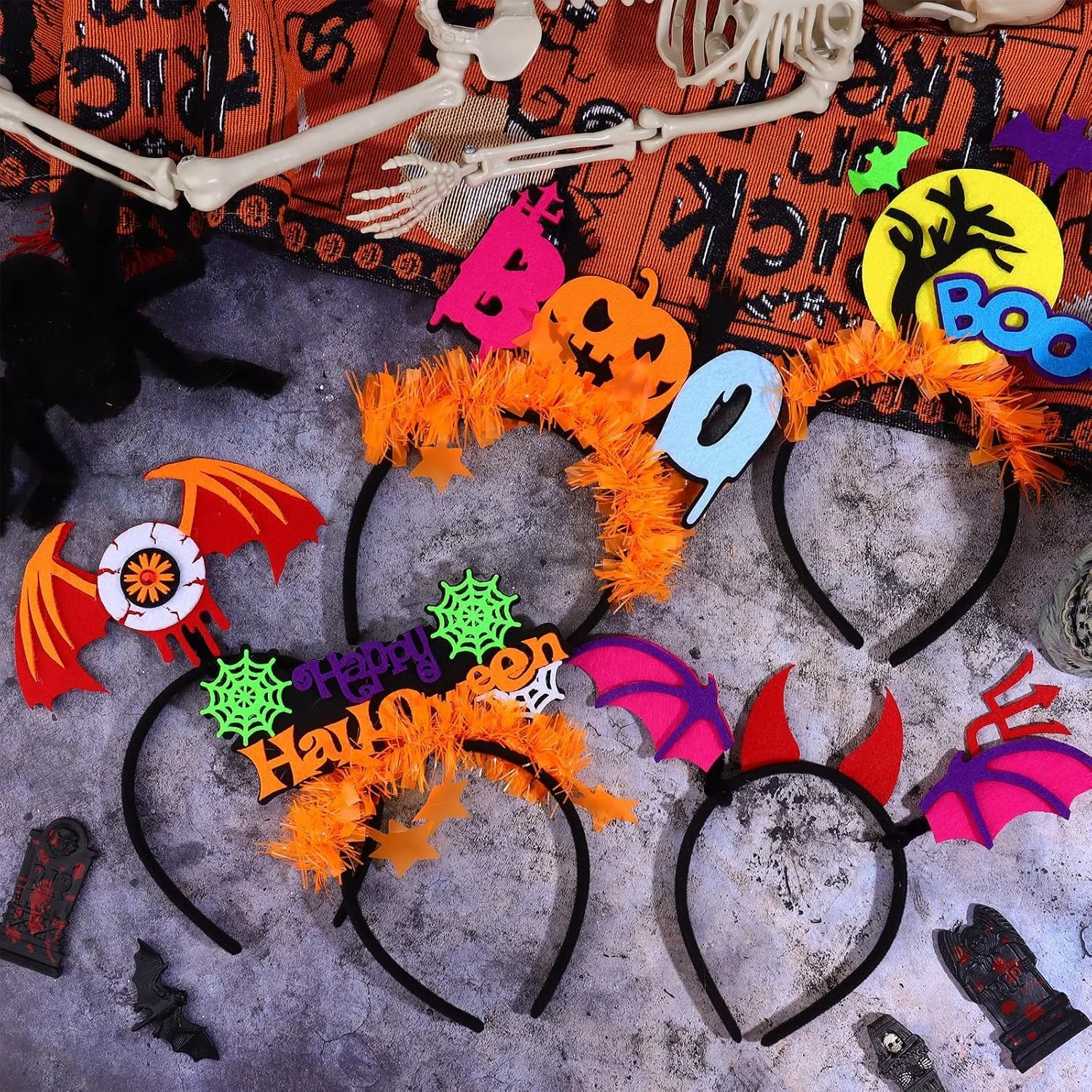 6 عدد تل سر هالووین طرح چشم شب تاب، خفاش، عنکبوت، شبح و کدو تنبل، مناسب برای مهمانی، لباس فانتزی، تزئینات و ایفای نقش 6 عدد تل سر هالووین طرح چشم شب تاب، خفاش، عنکبوت، شبح و کدو تنبل، مناسب برای مهمانی، لباس فانتزی، تزئینات و ایفای نقش