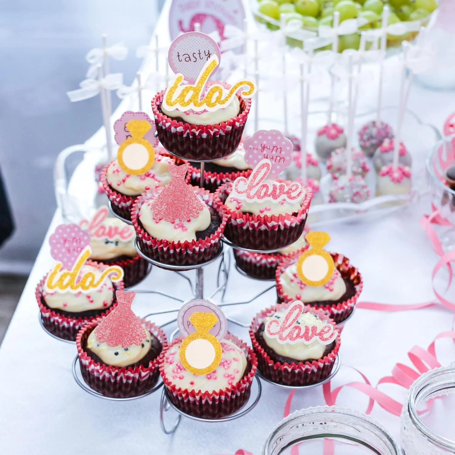 گیوفایس 60 عدد تاپر خوراکی کاپ کیک عروسی طرح عشق، حلقه، لباس، تزیین کیک با کاغذ ویفر، تزیین دسر عروسی برای جشن عروس، لوازم تزیین غذای مهمانی عروسی گیوفایس 60 عدد تاپر خوراکی کاپ کیک عروسی طرح عشق، حلقه، لباس، تزیین کیک با کاغذ ویفر، تزیین دسر عروسی برای جشن عروس، لوازم تزیین غذای مهمانی عروسی