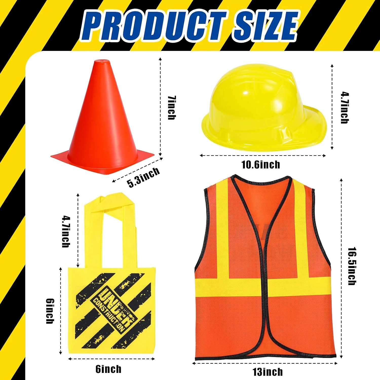مجموعه 48 تکه لباس کار ساختمانی Gejoy - کیف دستی، جلیقه، کلاه، مخروط های ترافیکی برای تولد، کارناوال، لباس مهمانی هالووین