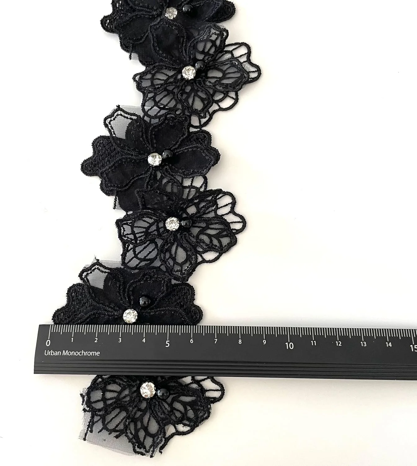 خرید نوار توری گل سه بعدی با مروارید، 2 یارد، پارچه توری گلدوزی شده گلدار، تزئینات گل، روبان توری، لوازم خیاطی دست ساز DIY، کاردستی برای تزئین کلاه و لباس (مشکی)