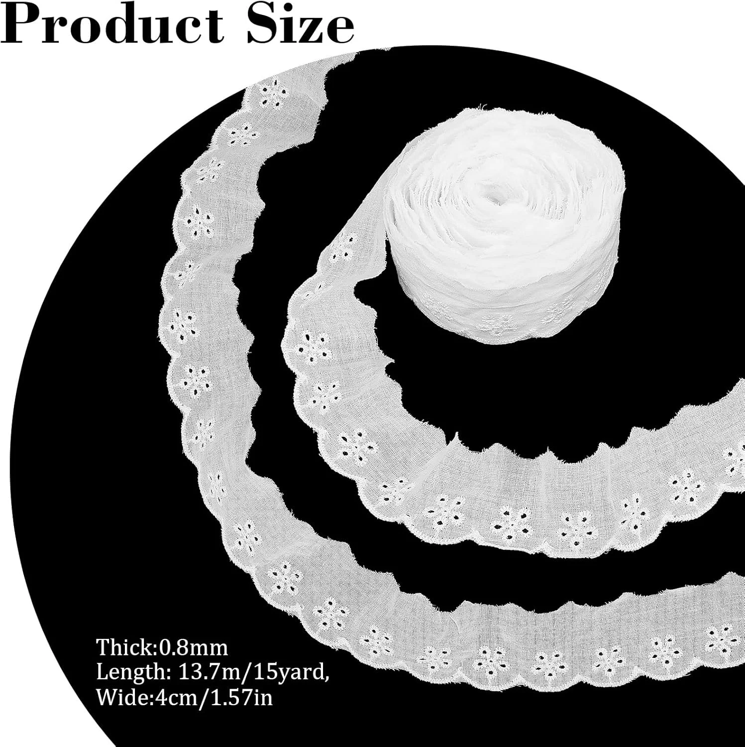 روبان توری سفید ElevateTech، 15 یارد، پارچه توری چشمی، روبان های چین دار گلدار قلاب بافی برای صنایع دستی، لوازم اسکرپ بوک عروسی، تزئینات لباس، کیف، بسته بندی هدیه