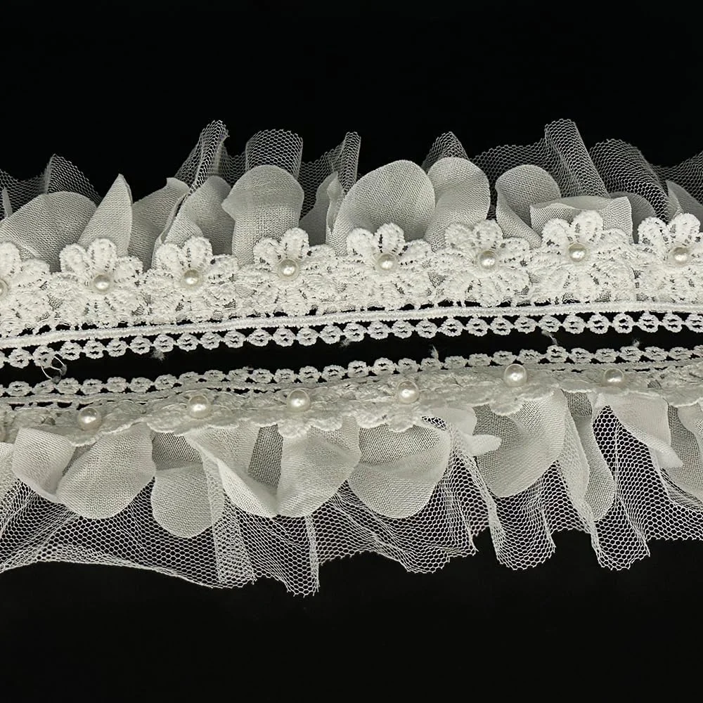 1 یارد گل قدیمی با مروارید تزیینی نوار توری روبان توری گلدوزی شده گلدار زیبا برای لباس عروس لباس کلاه اسباب بازی دکوراسیون لباس عروسکی (سفید، 1 یارد)