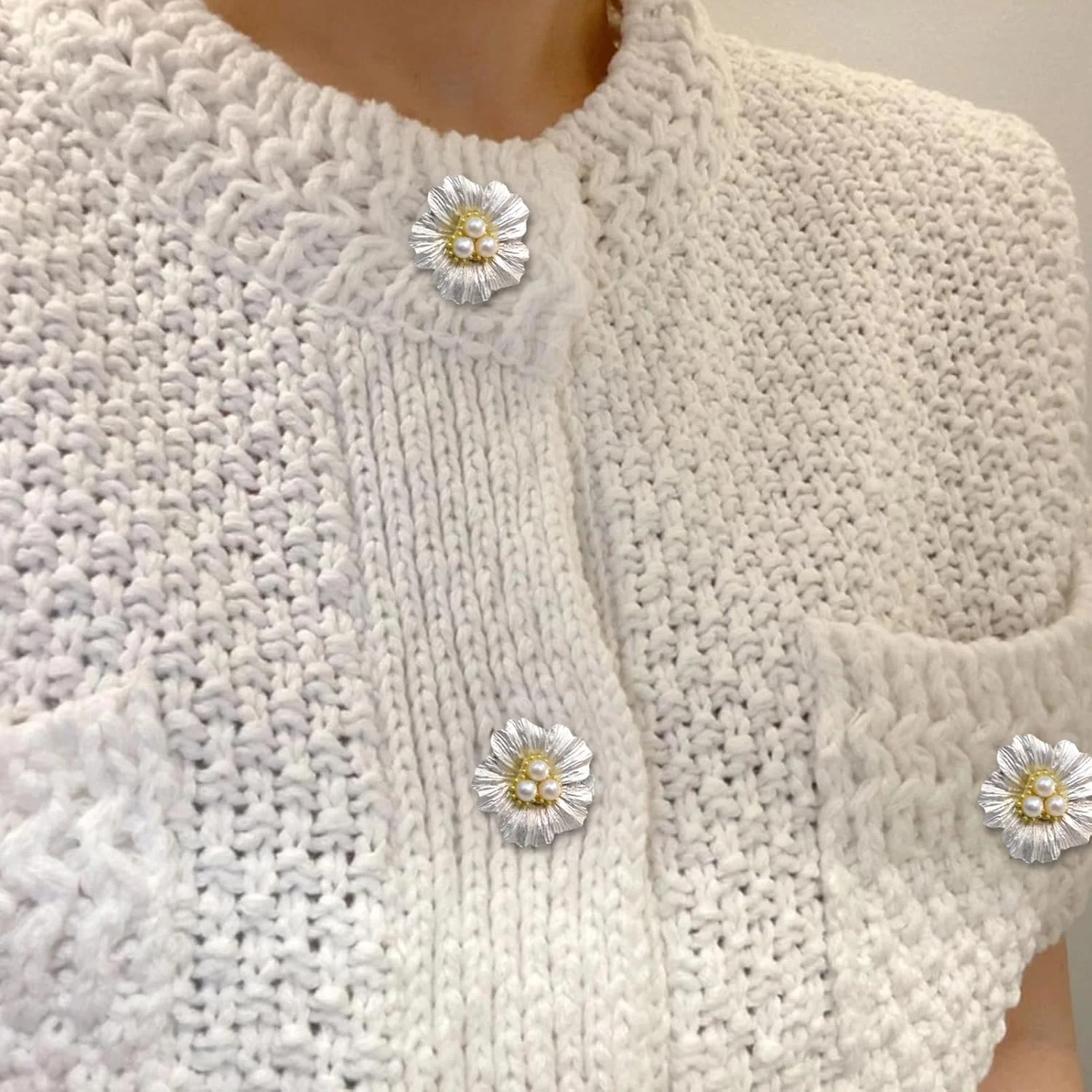 کاور دکمه گل | دکمه سرآستین دست ساز - تزئین دکمه سرآستین مرواریدی طرح گل برای پیراهن زنانه مردانه بلوز لوازم لباس