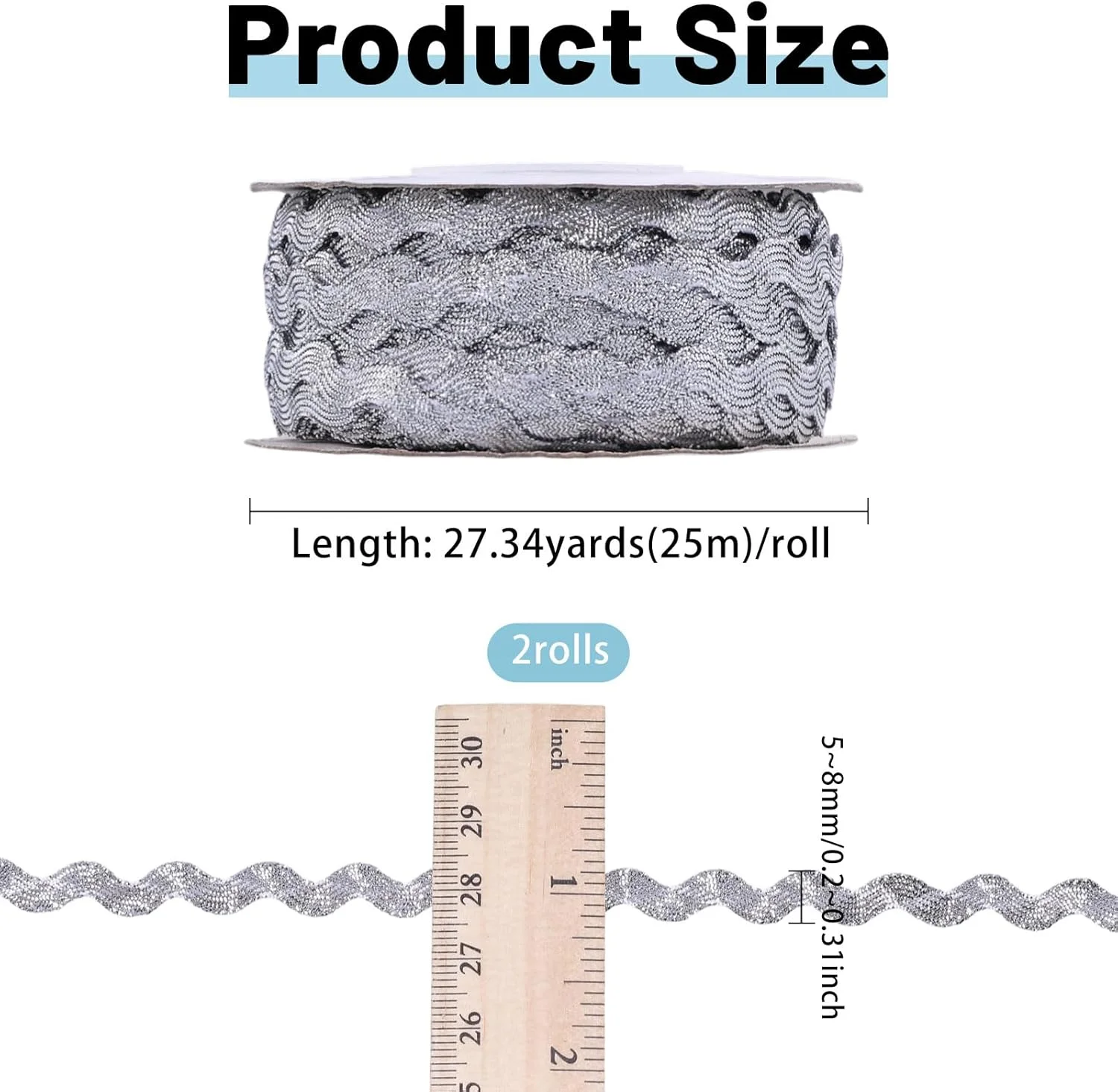 نوار تزیینی حاشیه دار موجی نقره ای GLOBLELAND به طول 54 یارد برای تزیین لباس عروس، نوار توری نقره ای، روبان خیاطی کریسمس، روبان بافته منحنی برای هدایا و مهمانی های خانگی