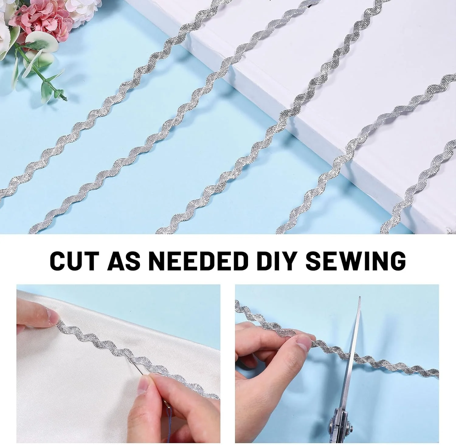 نوار تزیینی حاشیه دار موجی نقره ای GLOBLELAND به طول 54 یارد برای تزیین لباس عروس، نوار توری نقره ای، روبان خیاطی کریسمس، روبان بافته منحنی برای هدایا و مهمانی های خانگی