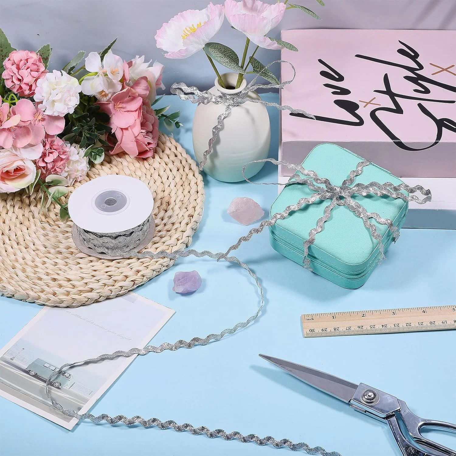 نوار تزیینی حاشیه دار موجی نقره ای GLOBLELAND به طول 54 یارد برای تزیین لباس عروس، نوار توری نقره ای، روبان خیاطی کریسمس، روبان بافته منحنی برای هدایا و مهمانی های خانگی