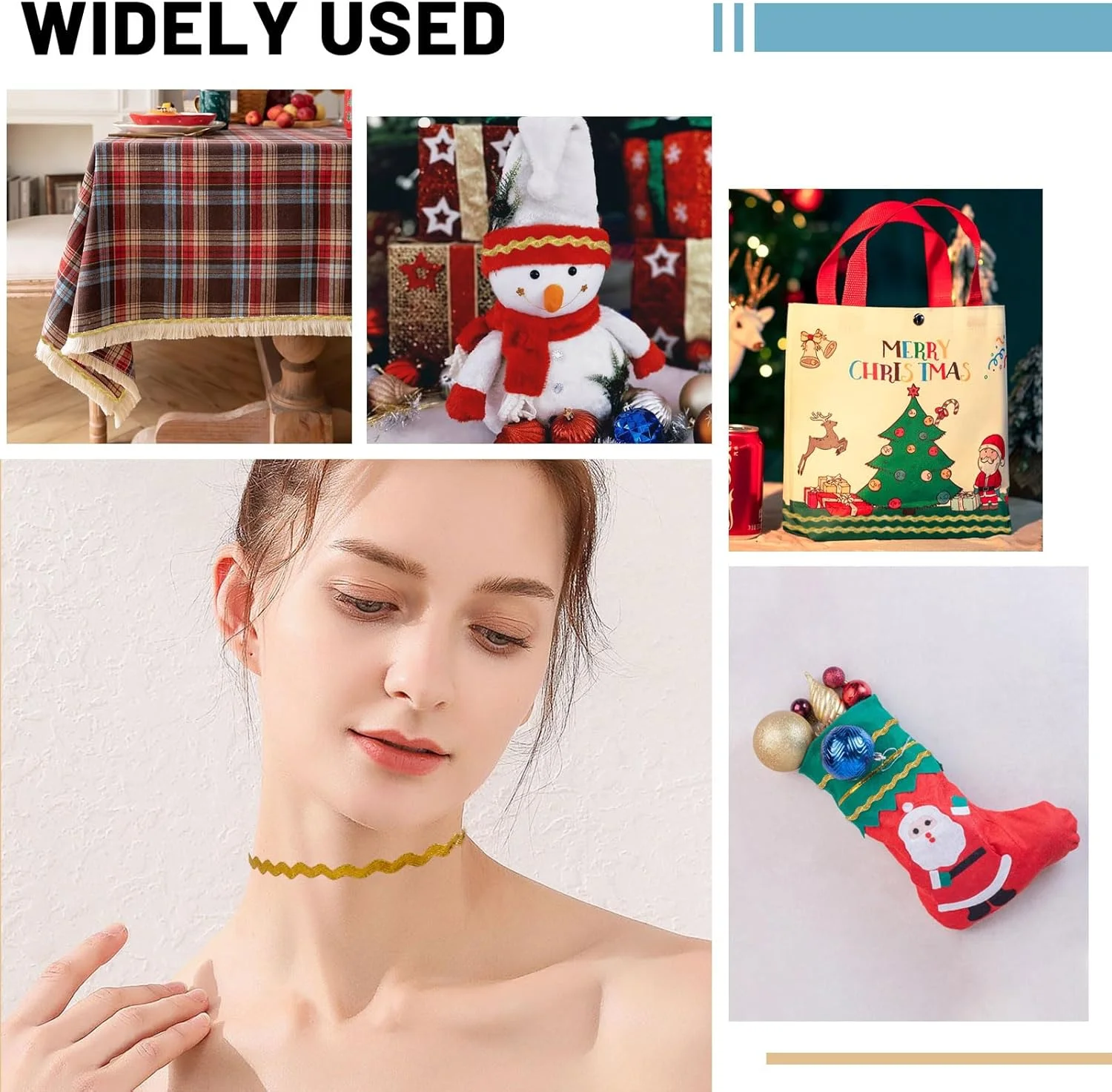 نوار تزئینی حاشیه دار موجی طلایی گلوبلند 54 یاردی برای خیاطی لباس، نوار توری طلایی، نوار روبان بافته شده منحنی کریسمس برای تزئین هدیه، مهمانی خانگی، لباس عروسی