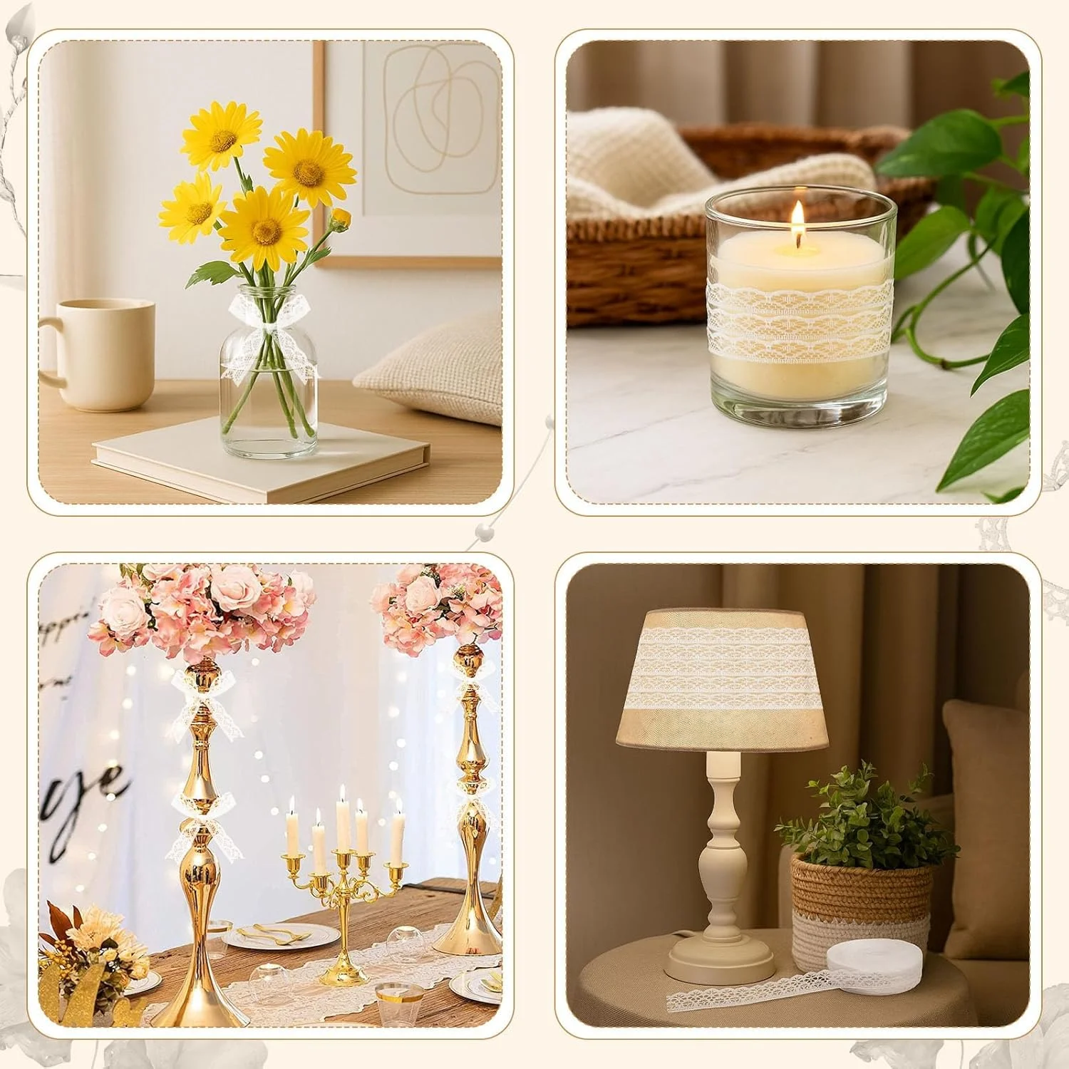 2 بسته رول روبان توری سفید، 18 متر در هر رول، توری ظریف لوکس برای خیاطی، تزئین لباس عروس، بسته بندی هدیه، صنایع دستی عروسی، اسکرپ بوک DIY، گل آرایی