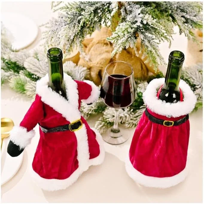 Crazyrimcos روکش بطری شراب کریسمس طرح لباس بابانوئل، تزئینات بطری شراب، لوازم جشن کریسمس، هدیه