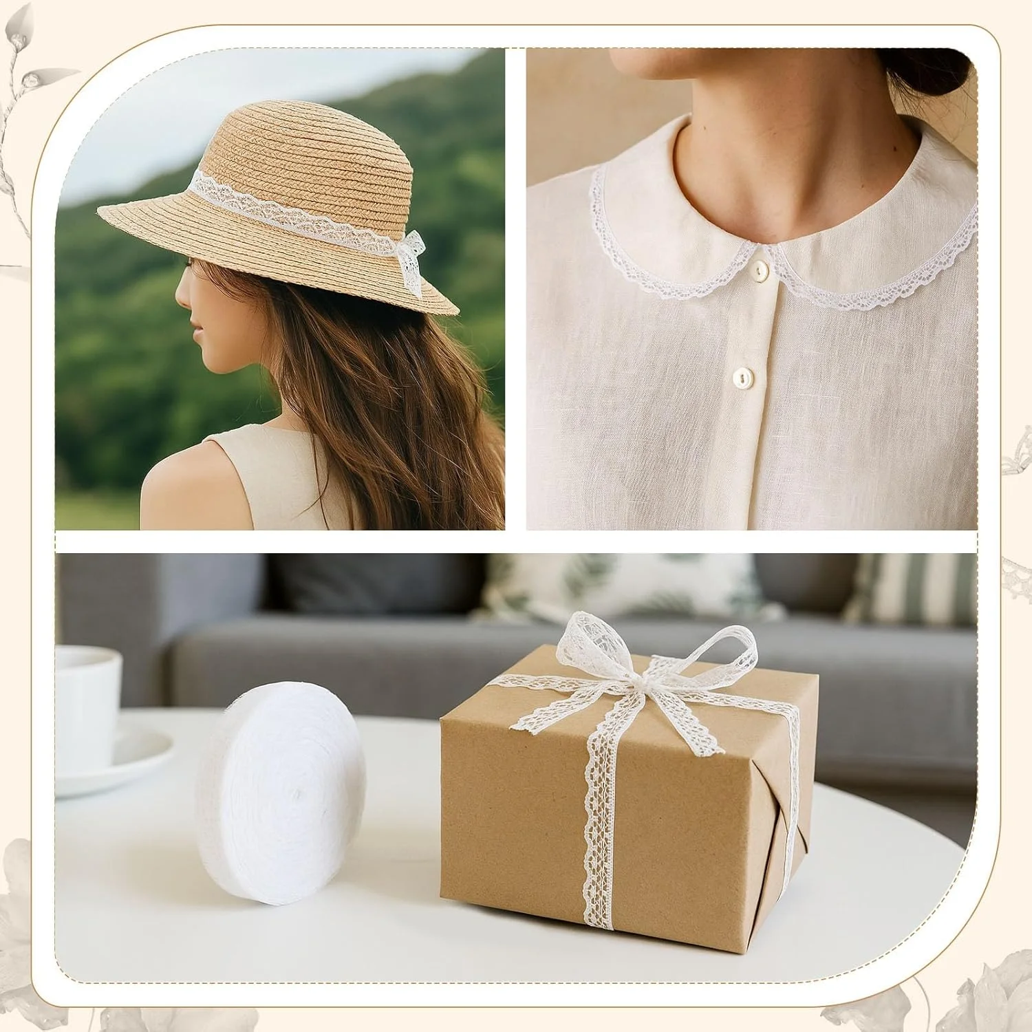 2 بسته رول روبان توری سفید، 18 متر در هر رول، توری ظریف لوکس برای خیاطی، تزئین لباس عروس، بسته بندی هدیه، صنایع دستی عروسی، اسکرپ بوک DIY، گل آرایی