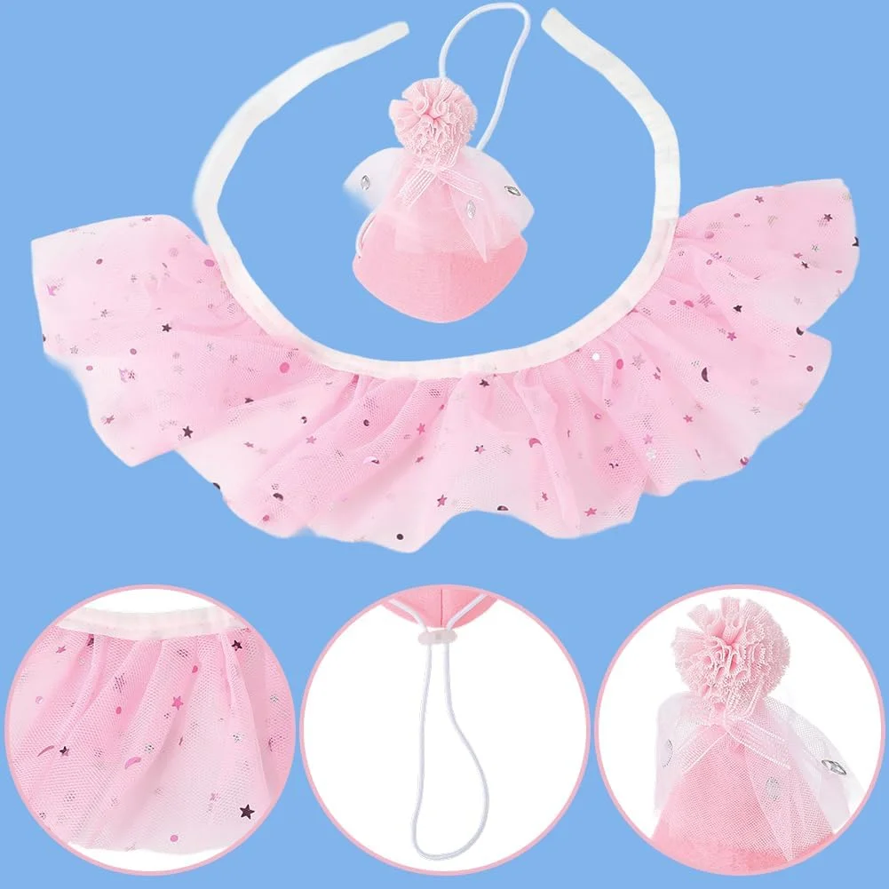 GORGECRAFT 2 عدد لباس گربه پرنسس صورتی پلی استر قابل تنظیم سگ توله سگ کلاه تولد دستمال توری یقه روسری لباس لوازم جانبی مجموعه برای لباس های تزئینی مهمانی