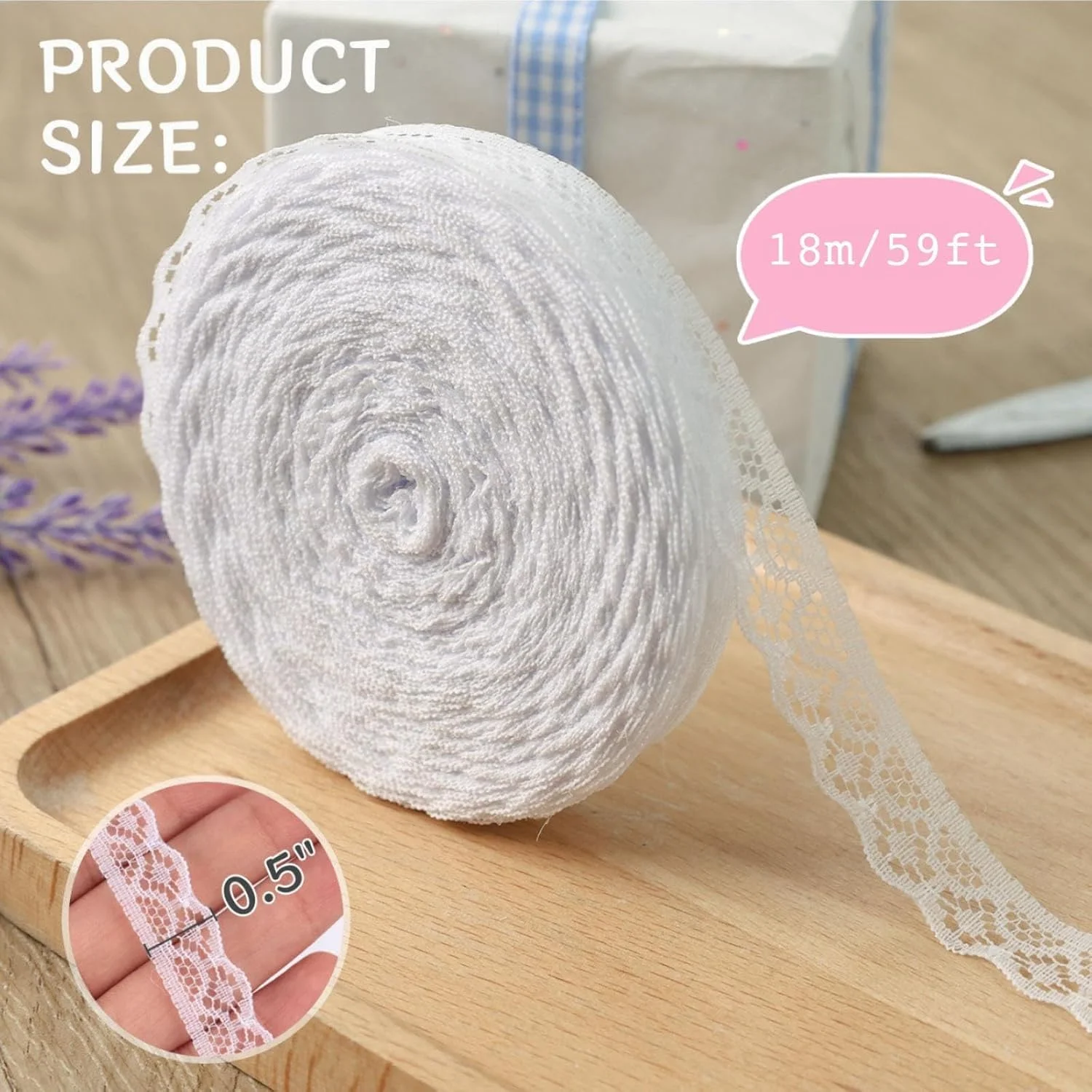 2 بسته رول روبان توری سفید، 18 متر در هر رول، توری ظریف لوکس برای خیاطی، تزئین لباس عروس، بسته بندی هدیه، صنایع دستی عروسی، اسکرپ بوک DIY، گل آرایی