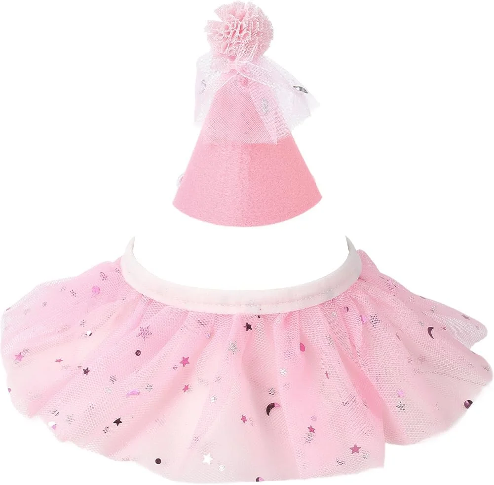 GORGECRAFT 2 عدد لباس گربه پرنسس صورتی پلی استر قابل تنظیم سگ توله سگ کلاه تولد دستمال توری یقه روسری لباس لوازم جانبی مجموعه برای لباس های تزئینی مهمانی