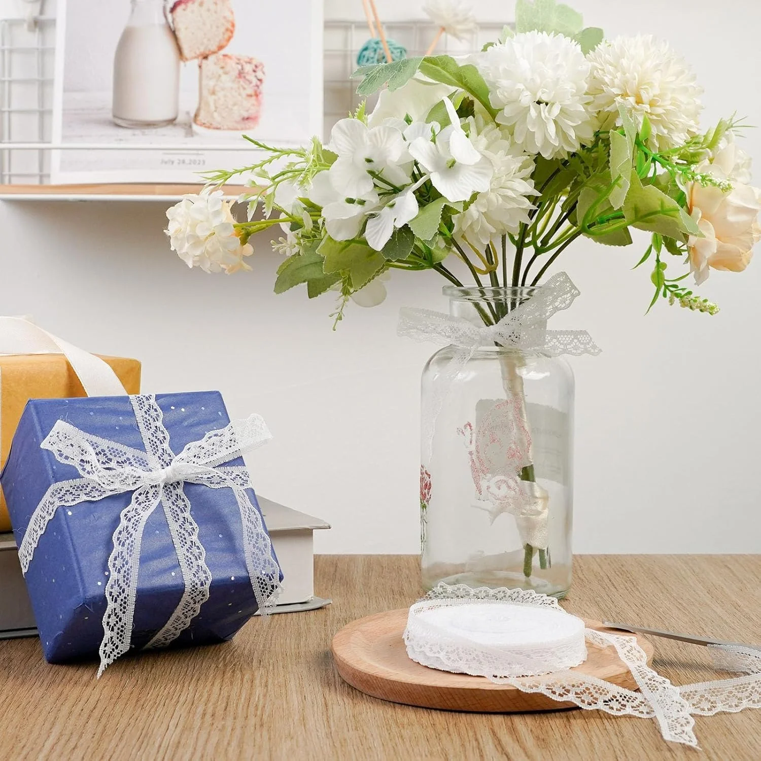 2 بسته رول روبان توری سفید، 18 متر در هر رول، توری ظریف لوکس برای خیاطی، تزئین لباس عروس، بسته بندی هدیه، صنایع دستی عروسی، اسکرپ بوک DIY، گل آرایی