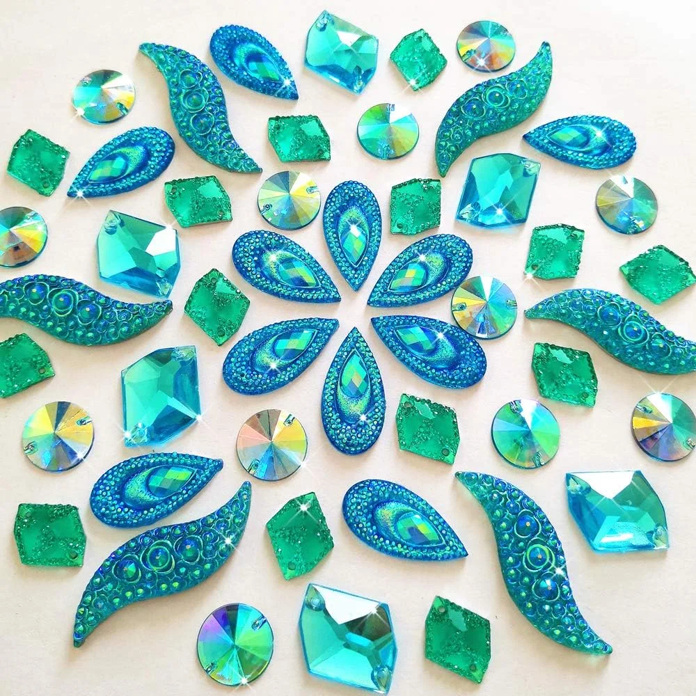 50 عدد نگین آینه ای AB با اشکال مختلف و جلوه ویژه، سنگ های تزئینی تراش خورده برای دوختن روی لباس، تزئینات صنایع دستی (آبی روشن) 50 عدد نگین آینه ای AB با اشکال مختلف و جلوه ویژه، سنگ های تزئینی تراش خورده برای دوختن روی لباس، تزئینات صنایع دستی (آبی روشن)