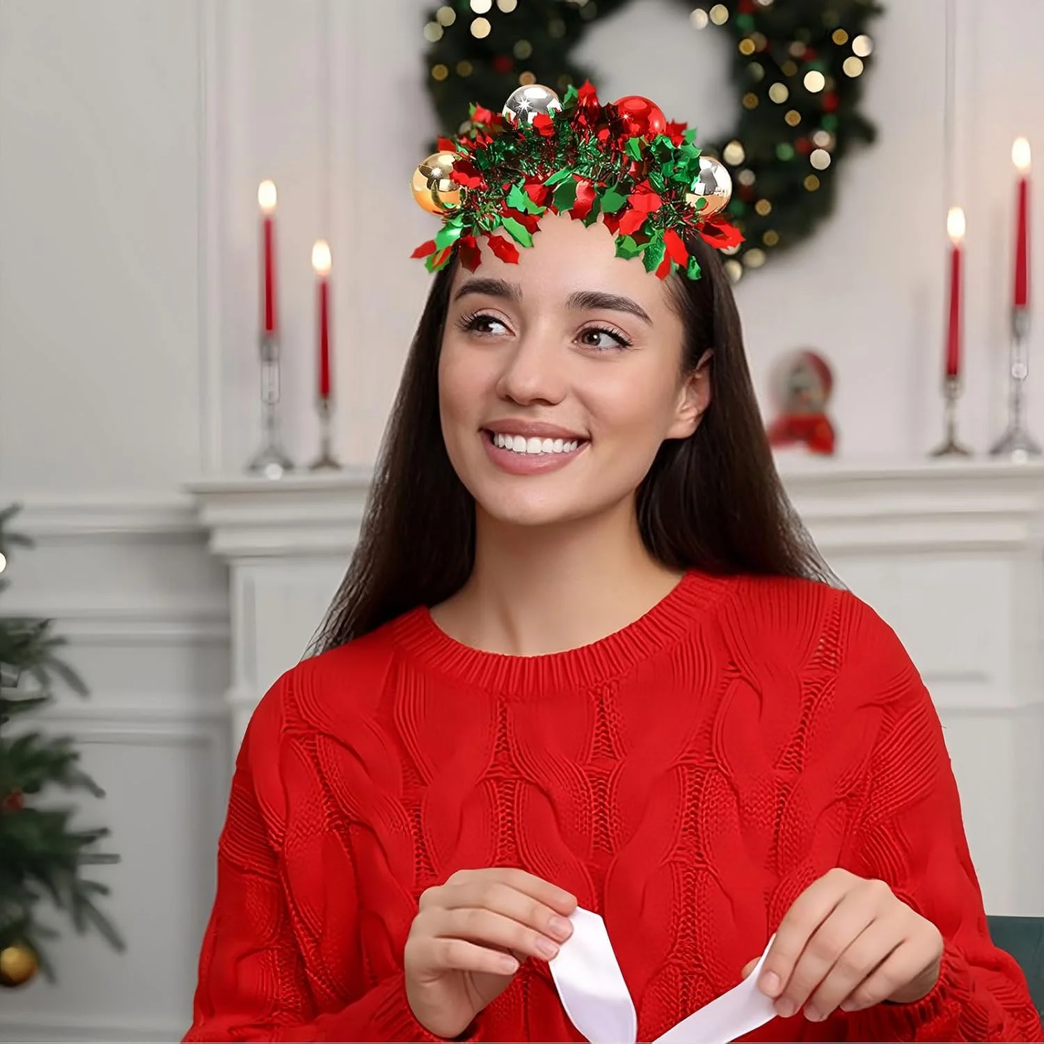 هدبند کریسمس با توپ های قرمز و سبز - لوازم جانبی مو کریسمس پلی استر قابل شستشو با دست برای مهمانی ها و هدایای تعطیلات هدبند کریسمس با توپ های قرمز و سبز - لوازم جانبی مو کریسمس پلی استر قابل شستشو با دست برای مهمانی ها و هدایای تعطیلات