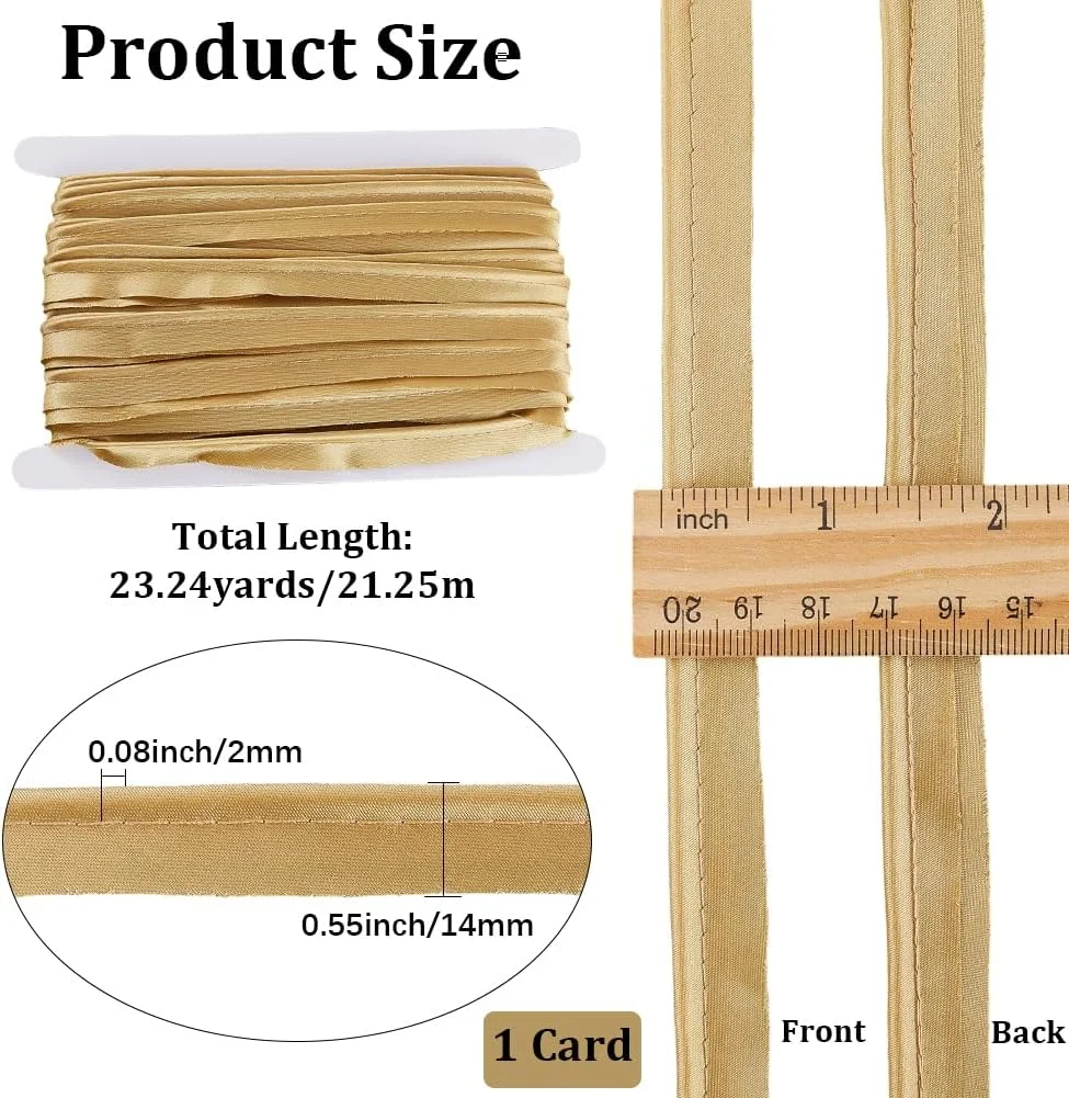 نوار اریب کتان خاکی CABODYALS به طول 21.25 متر و عرض 14 میلی‌متر با مغزی، نوار پارچه‌ای ساتن کلاسیک برای دوخت، ساخت لباس، دامن، تزئینات Cosplay، لوازم صنایع دستی DIY