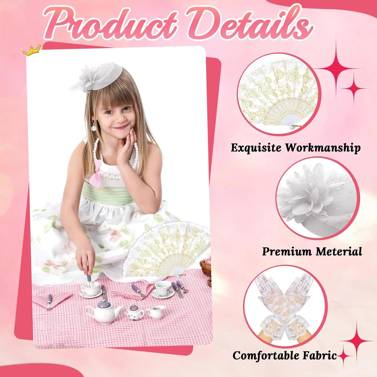 ست 5 تکه لوازم جانبی مهمانی چای برای دختران، کیت لوازم مهمانی چای، تزئین لباس فانتزی مهمانی برای لوازم لباس پوشیدن مهمانی