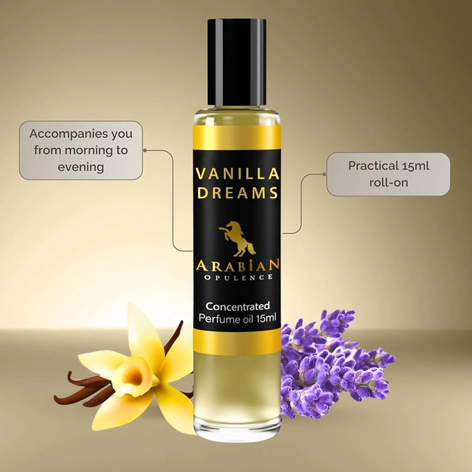 عطر روغنی رولی Arabian Opulence FR99 Vanilla Dreams، روغن بدن معطر غلیظ، عطر روغنی ماندگار برای زنان، بطری عطر ملایم بدون الکل سایز مسافرتی (15 میلی لیتر)