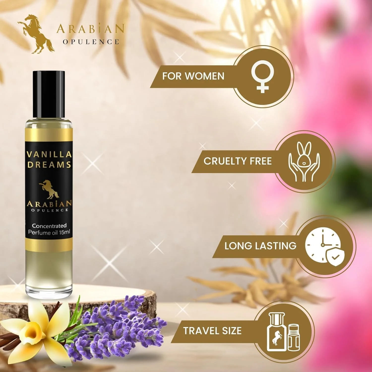 عطر روغنی رولی Arabian Opulence FR99 Vanilla Dreams، روغن بدن معطر غلیظ، عطر روغنی ماندگار برای زنان، بطری عطر ملایم بدون الکل سایز مسافرتی (15 میلی لیتر)