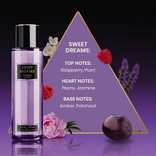 اسپری بدن زنانه آورا لندن مدل Sweet Dreams - عطر گلی و تازه لوکس، ماندگاری طولانی برای استفاده روزانه، اسپری با طراوت و شیک، 220 میلی لیتر
