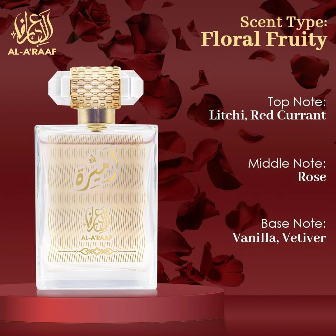 عطر زنانه AL A'RAAF AMIRA حجم 100 میلی لیتر - ادو پرفیوم با رایحه ماندگار گلی و میوه ای