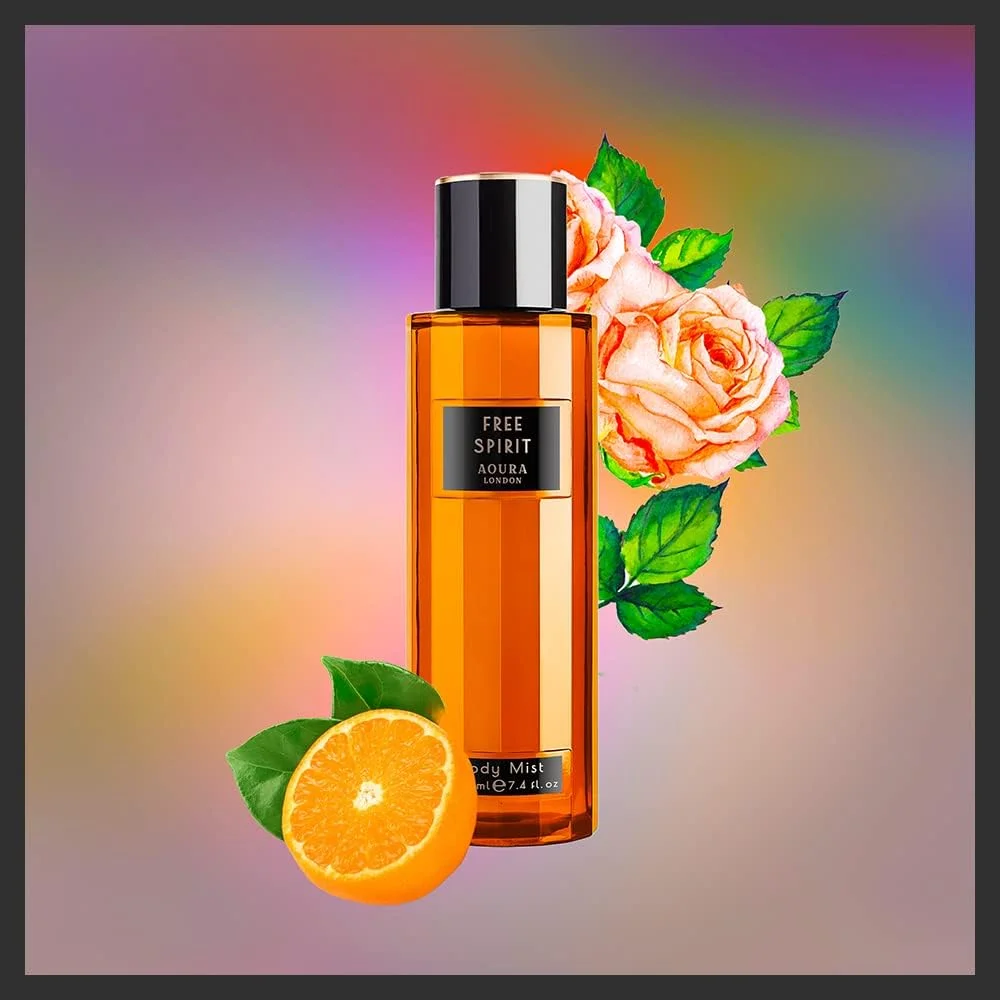 اسپری بدن زنانه Aoura London Free Spirit - رایحه گلی تازه، انرژی بخش و ماندگار - اسپری عطر روزانه برای زنان با اعتماد به نفس، 220 میلی لیتر