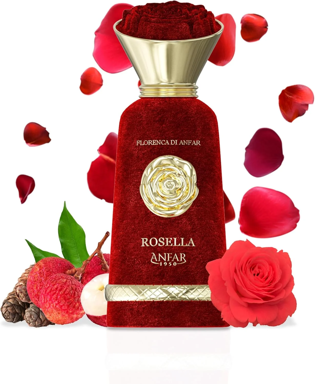 عطر زنانه آنفار 1950 ROSELLA Pour Femme Extrait de Parfum، لیچی، ریواس، ترنج، جوز هندی، رز ترکی، گل صد تومانی، مشک، برای زنان، 100 میلی لیتر