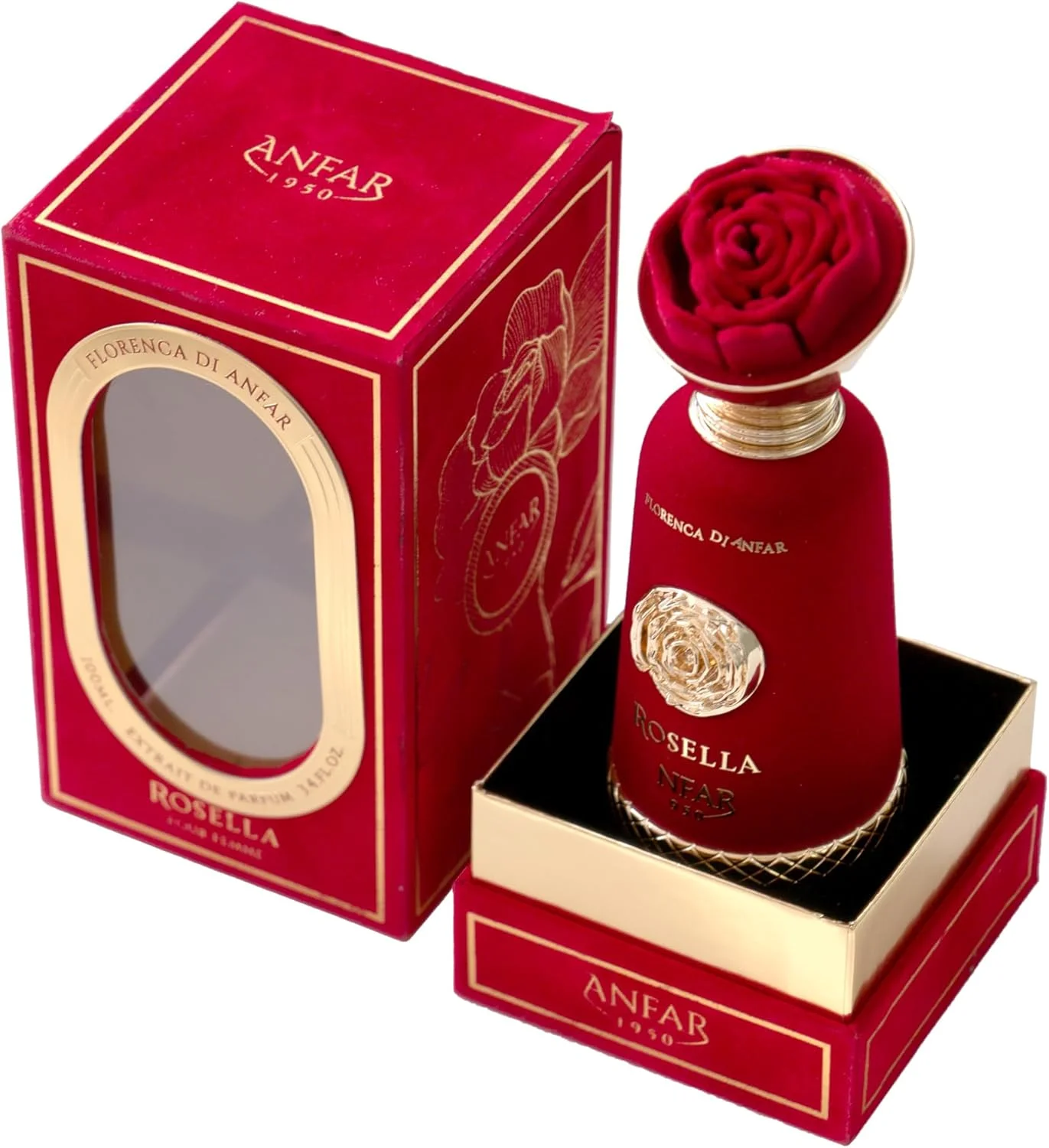 عطر زنانه آنفار 1950 ROSELLA Pour Femme Extrait de Parfum، لیچی، ریواس، ترنج، جوز هندی، رز ترکی، گل صد تومانی، مشک، برای زنان، 100 میلی لیتر