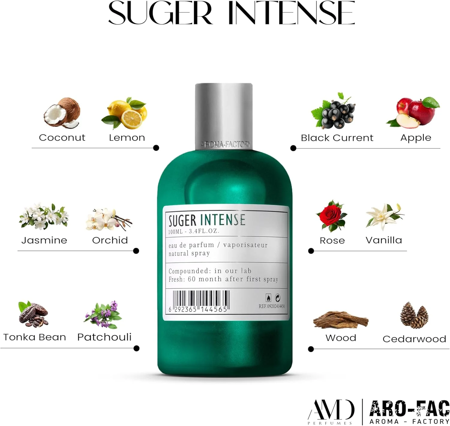 عطر унисекс ARO FAC By AMD Perfumes Suger Intense - عطر کلاسیک برای مردان و زنان - رایحه های ماندگار مردانه و زنانه با ترکیبی از نارگیل و جوز هندی ادو پرفیوم EDP 100 میلی لیتر