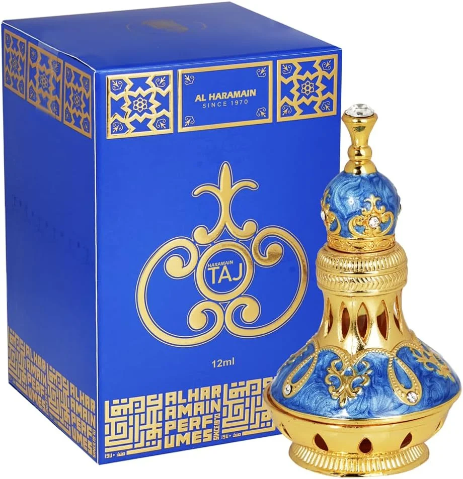 عطر روغنی متمرکز الحرمین تاج 12 میلی لیتر | عطر عربی لوکس با رایحه یاس، عود، مشک و عنبر | رایحه ماندگار بدون الکل مناسب برای آقایان و بانوان