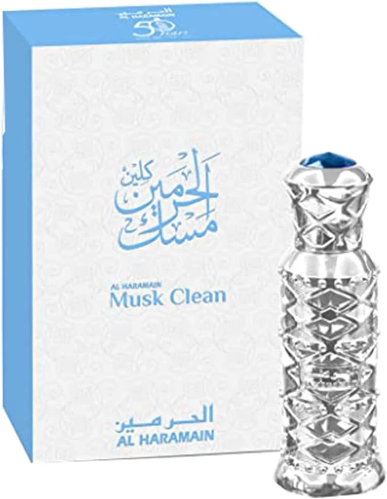 عطر روغنی 12 میلی لیتری المسک کلین الحرمین | عطر غلیظ گلی چوبی مشک унисекс با اسطوخودوس، عنبر، چوب صندل و وانیل | روغن عطر عربی غیر الکلی با ماندگاری طولانی