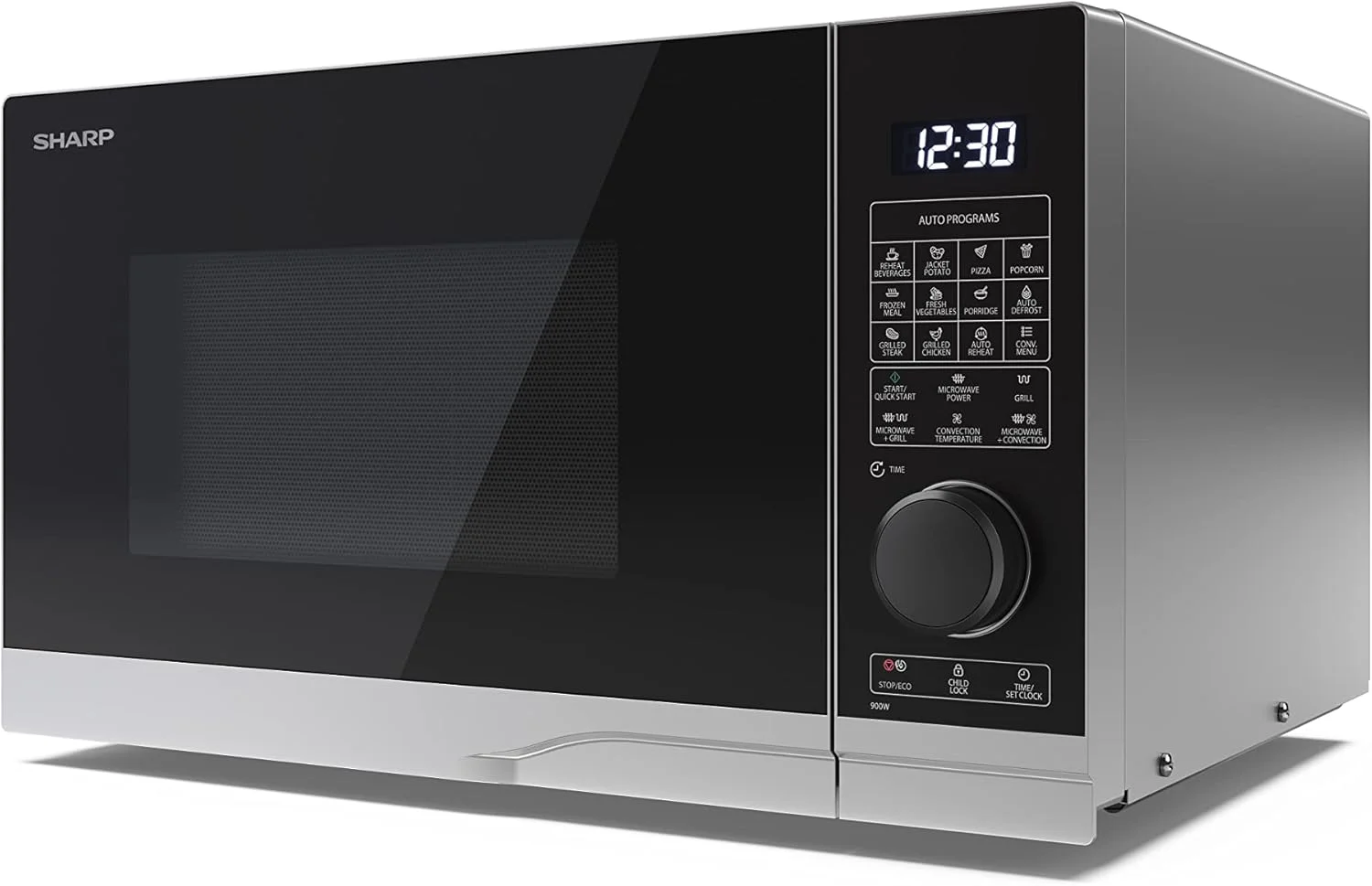مایکروویو ترکیبی دیجیتال 28 لیتری 900 واتی شارپ مدل YC-PC284AU-S با گریل 1250 واتی، 10 سطح قدرت، حالت ECO، عملکرد یخ زدایی، چراغ LED - نقره ای