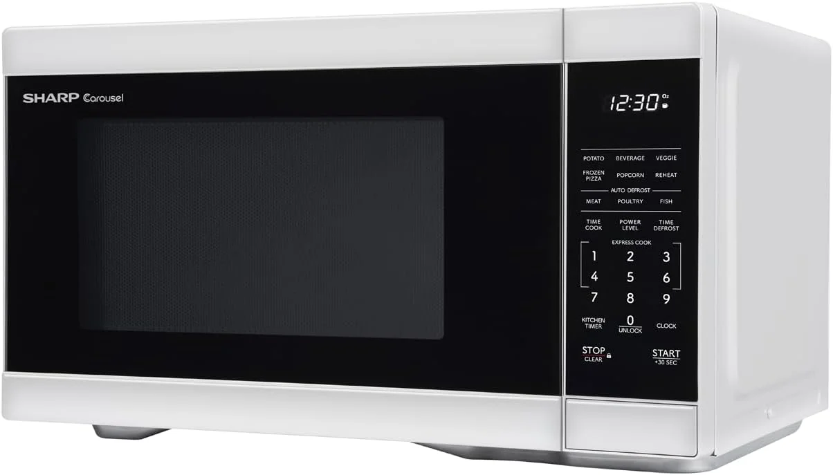 مایکروویو رومیزی SHARP با صفحه گردان کاروسل 12.4 اینچی قابل جابجایی، 1000 وات، 1.1 فوت مکعب، سفید مایکروویو رومیزی SHARP با صفحه گردان کاروسل 12.4 اینچی قابل جابجایی، 1000 وات، 1.1 فوت مکعب، سفید