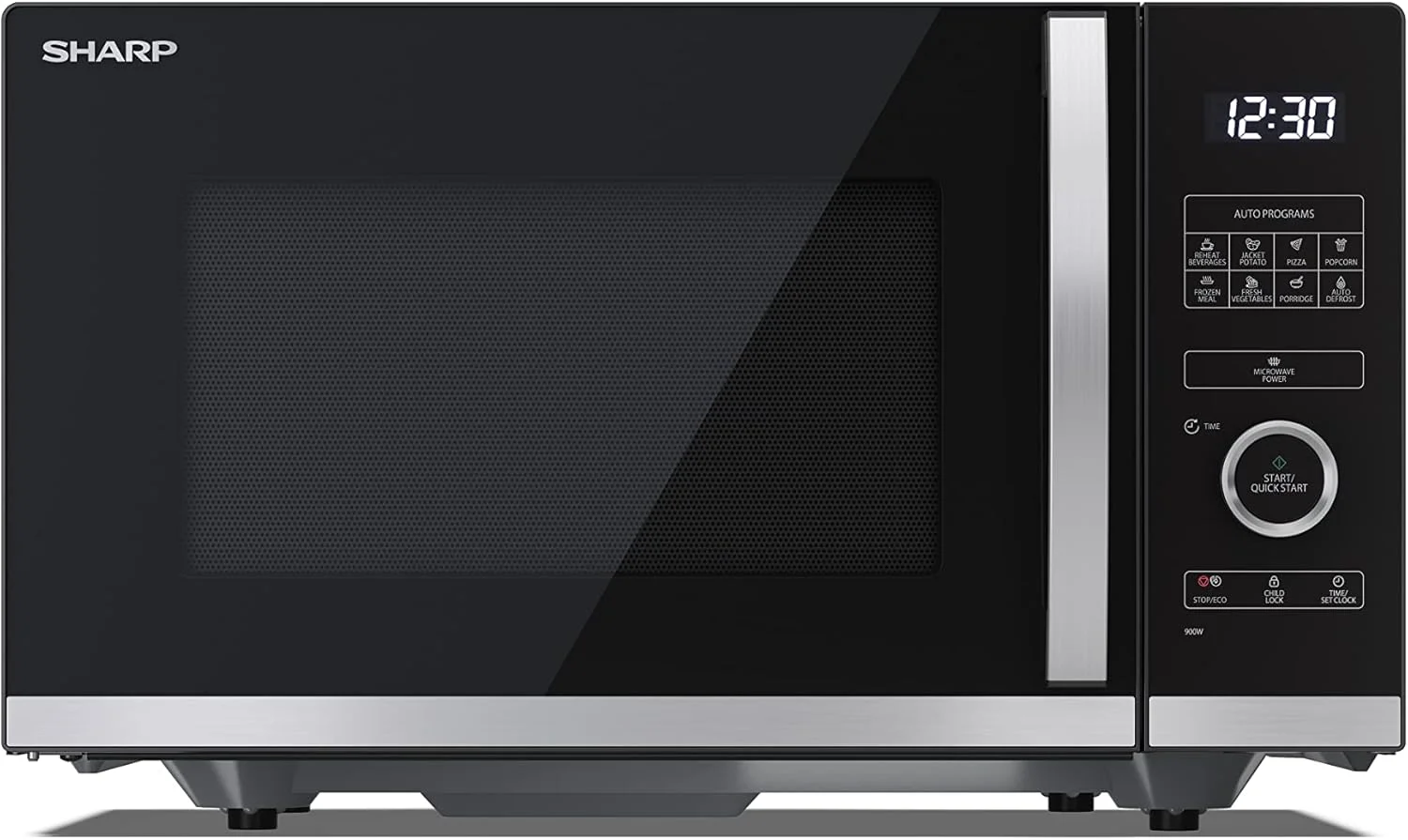 مایکروویو تخت دیجیتال 25 لیتری 900 وات شارپ مدل YC-QS254AU-B، دارای 10 سطح قدرت، حالت ECO، عملکرد یخ زدایی، چراغ LED داخلی - مشکی مایکروویو تخت دیجیتال 25 لیتری 900 وات شارپ مدل YC-QS254AU-B، دارای 10 سطح قدرت، حالت ECO، عملکرد یخ زدایی، چراغ LED داخلی - مشکی