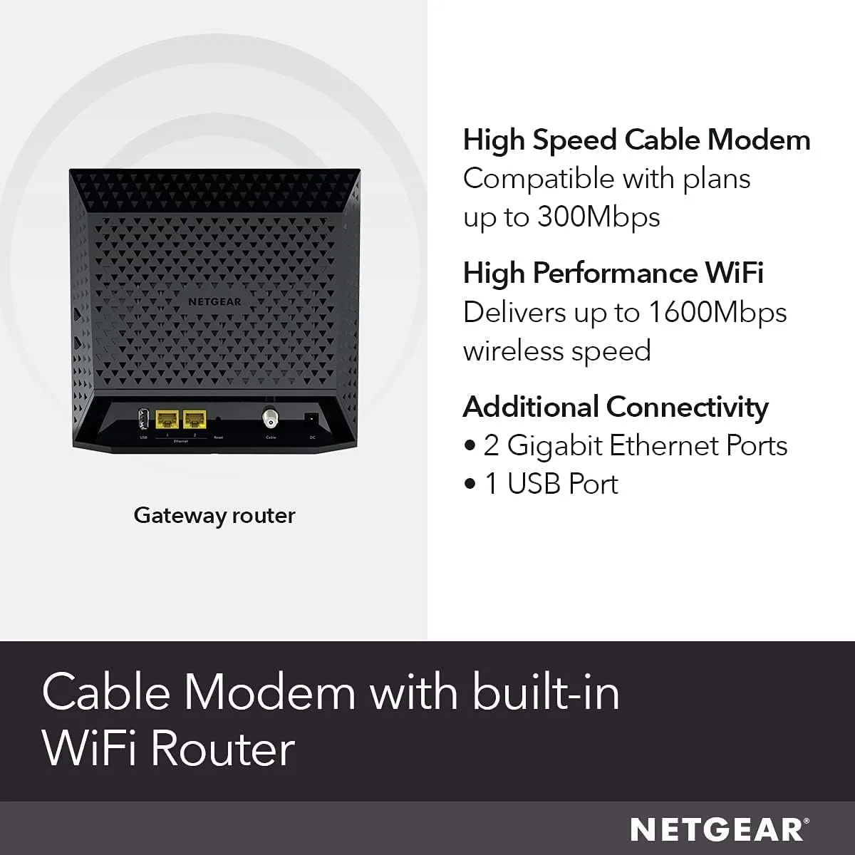 مودم روتر کابلی وای فای NETGEAR مدل C6250 - سازگار با تمام ارائه دهندگان کابل از جمله Xfinity از Comcast، Spectrum، Cox | برای طرح های کابلی تا 300 مگابیت بر ثانیه | سرعت وای فای AC1600 | DOCSIS 3.0 مودم روتر کابلی وای فای NETGEAR مدل C6250 - سازگار با تمام ارائه دهندگان کابل از جمله Xfinity از Comcast، Spectrum، Cox | برای طرح های کابلی تا 300 مگابیت بر ثانیه | سرعت وای فای AC1600 | DOCSIS 3.0