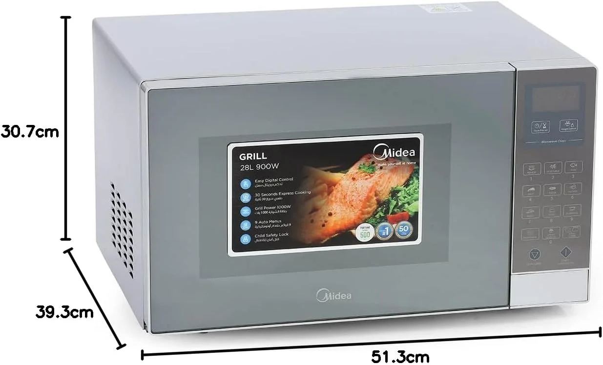 مایکروویو 28 لیتری میدیا با گریل، کنترل لمسی دیجیتال، توان 900 وات، قفل ایمنی کودک، 9 منوی خودکار، نمایشگر LED با تایمر، عملکردهای گریل کردن، برشته کردن و پخت و پز، روکش آینه ای نقره ای، مدل EG928EYI مایکروویو 28 لیتری میدیا با گریل، کنترل لمسی دیجیتال، توان 900 وات، قفل ایمنی کودک، 9 منوی خودکار، نمایشگر LED با تایمر، عملکردهای گریل کردن، برشته کردن و پخت و پز، روکش آینه ای نقره ای، مدل EG928EYI