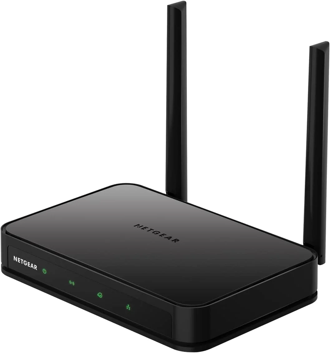 روتر وای فای دو بانده AC750 NETGEAR R6020، پشتیبانی از چند رسانه ای بی سیم، پنج (5) پورت اترنت 10/100 مگابیت بر ثانیه (1 WAN و 4 LAN)، دسترسی محافظت شده WiFi، محافظت دوگانه فایروال (فایروال NAT)