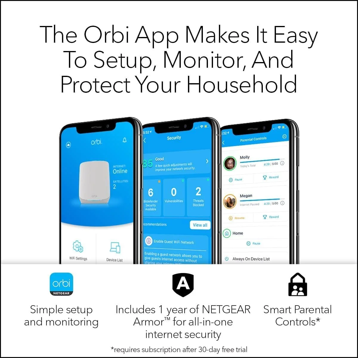 سیستم مش وای فای 6 NETGEAR Orbi (RBK762S) | روتر مش وای فای 6 با 2 توسعه دهنده مش ماهواره ای | AX5400 تا 5.4 گیگابیت بر ثانیه | پوشش تا 5000 فوت مربع و تا 75 دستگاه | راه اندازی آسان با برنامه