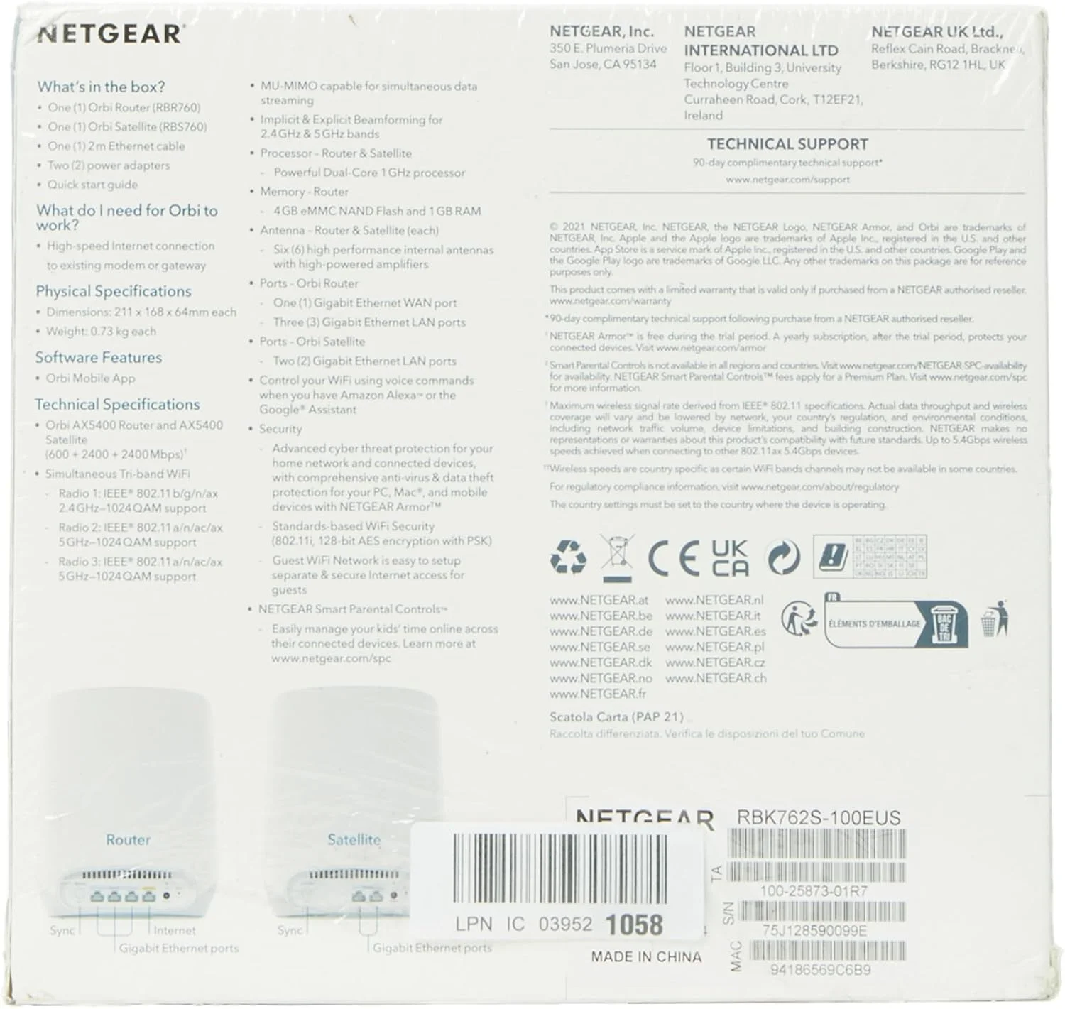 سیستم مش وای فای 6 NETGEAR Orbi (RBK762S) | روتر مش وای فای 6 با 2 توسعه دهنده مش ماهواره ای | AX5400 تا 5.4 گیگابیت بر ثانیه | پوشش تا 5000 فوت مربع و تا 75 دستگاه | راه اندازی آسان با برنامه