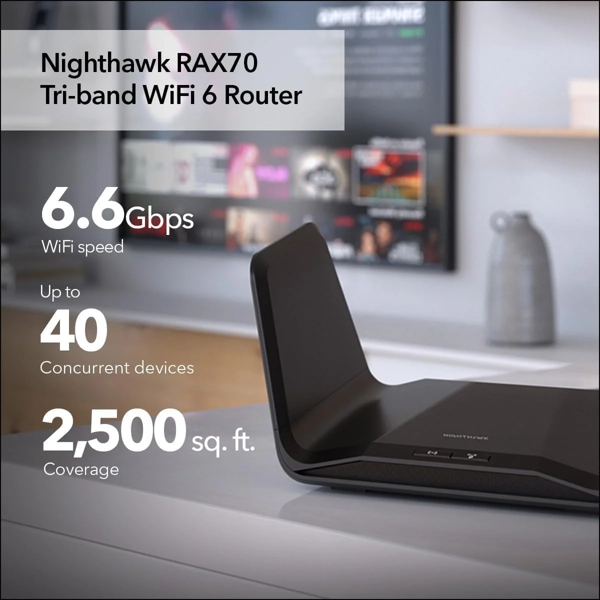 روتر وای فای 6 NETGEAR Nighthawk (RAX70) | سرعت بی سیم AX6600 (تا 6.6 گیگابیت بر ثانیه) | سازگار با روتر بازی PS5 روتر وای فای 6 NETGEAR Nighthawk (RAX70) | سرعت بی سیم AX6600 (تا 6.6 گیگابیت بر ثانیه) | سازگار با روتر بازی PS5
