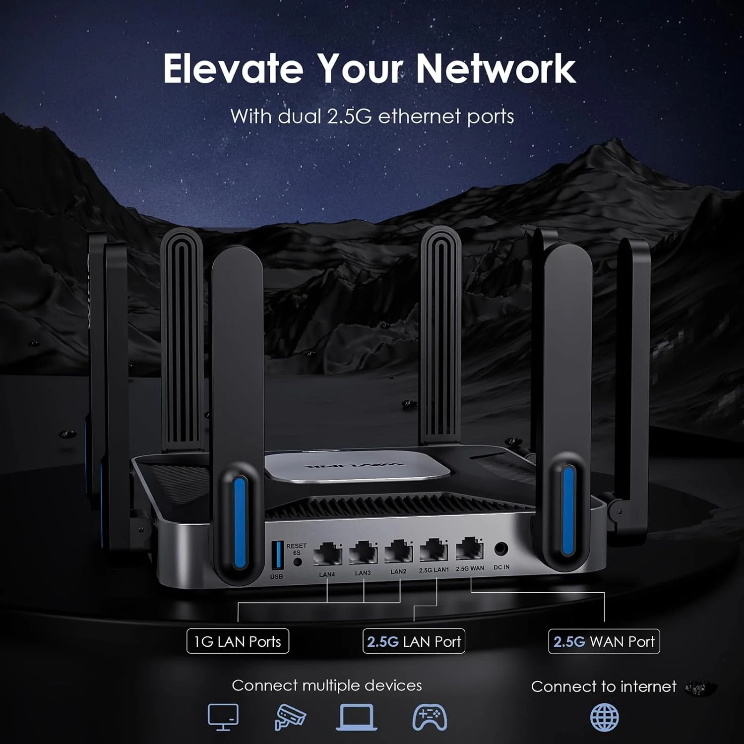 روتر وای فای 6 دو بانده WAVLINK AX6000، پورت های 2.5G Multi-Gig، سرعت وای فای 6000 مگابیت بر ثانیه، روتر وای فای گیمینگ برای اینترنت بی سیم، امنیت WPA3 و VPN برای خانه و تجارت، برد بلند، روترهای کامپیوتر