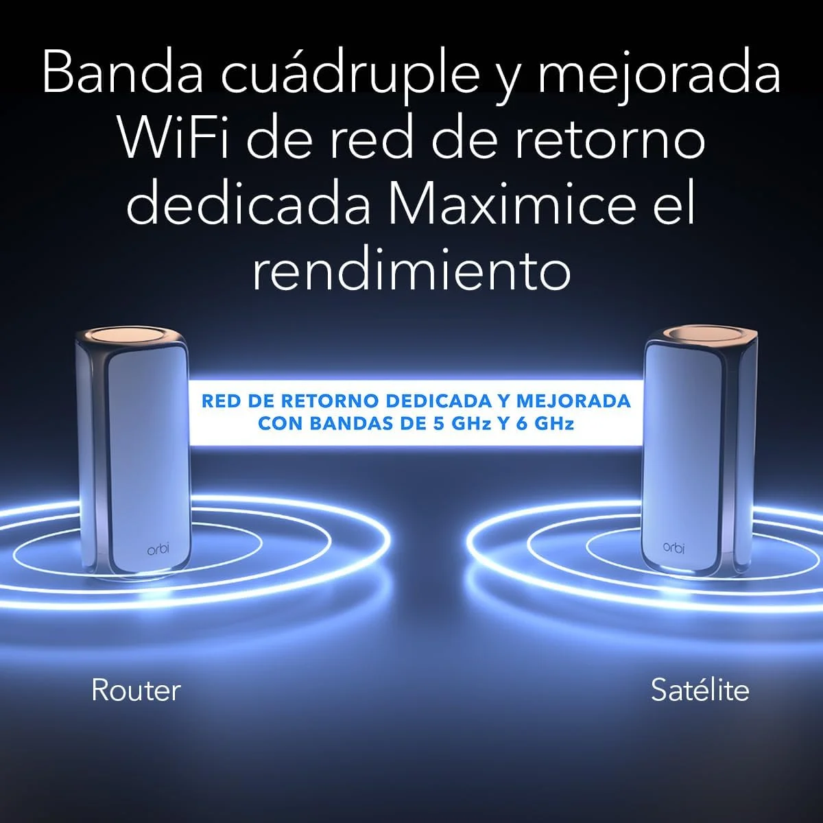 سیستم شبکه مش وای فای 7 چهار بانده Netgear Orbi 970 Series مدل RBE972S، روتر + 1 توسعه دهنده ماهواره ای، پوشش تا 6600 فوت مربع، 200 دستگاه، پورت اینترنت 10 گیگ، BE27000 تا 27 گیگابیت بر ثانیه - سفید