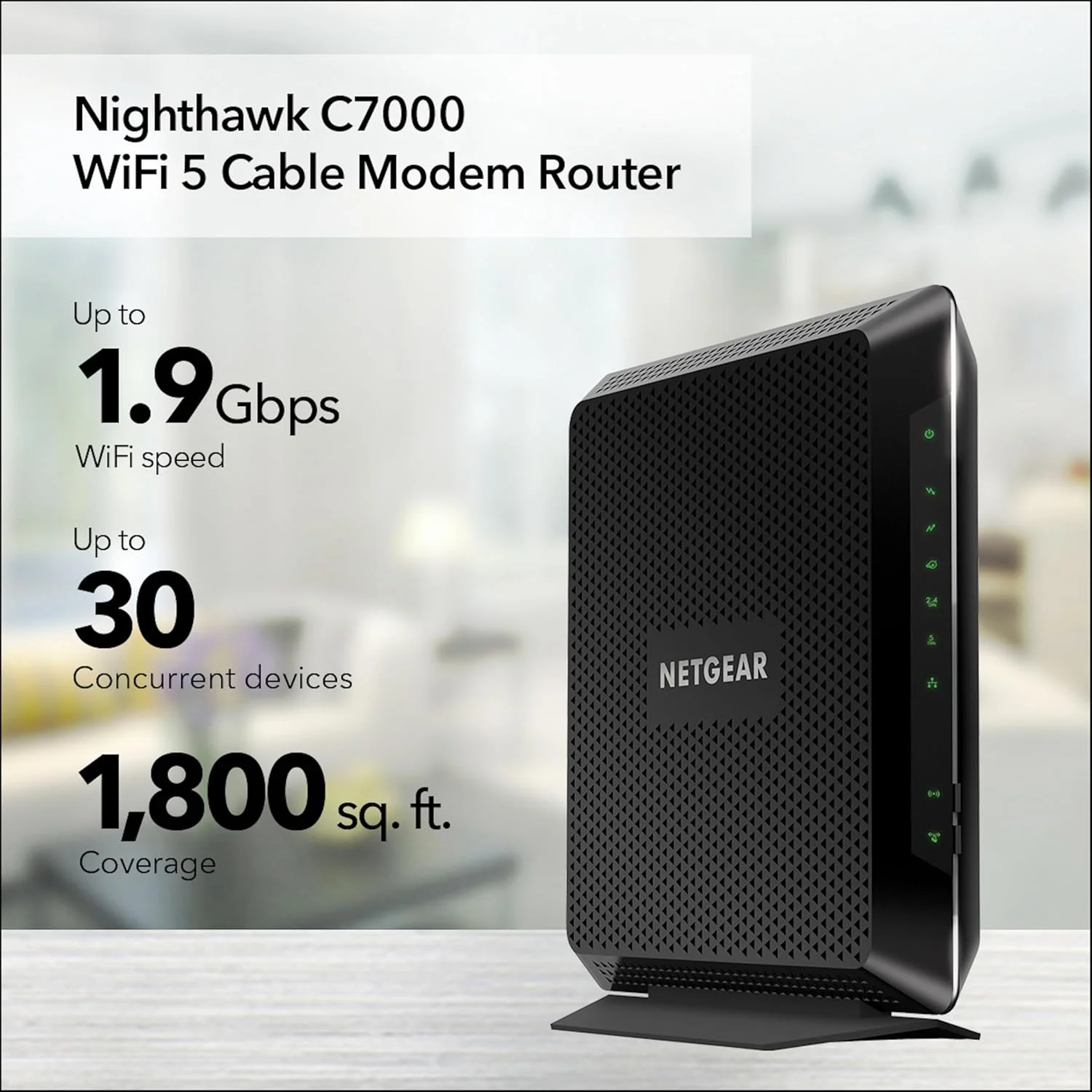 مودم روتر کابلی وای فای NETGEAR Nighthawk AC1900 (24x8) DOCSIS 3.0 مدل C7000، تایید شده برای Xfinity از Comcast، Spectrum، Cox و غیره