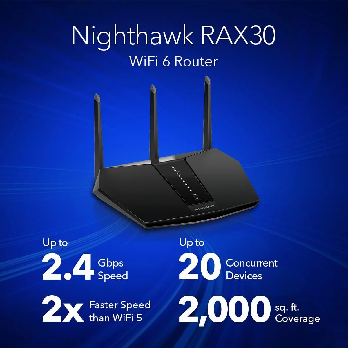 روتر وای فای 6 NETGEAR Nighthawk (RAX30) – سرعت بی سیم AX2400 (تا 2.4 گیگابیت در ثانیه) | پوشش دهی تا 185 متر مربع و 20 دستگاه