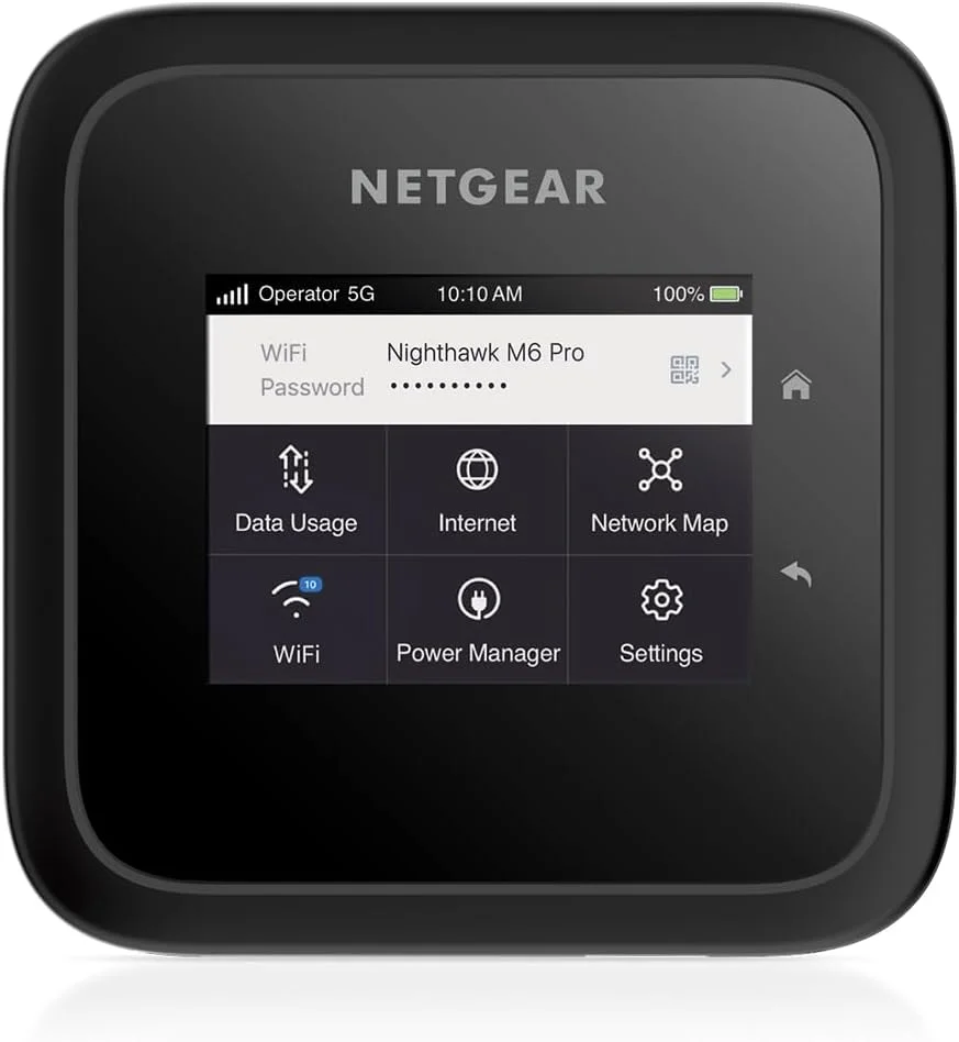 مودم روتر بی‌سیم قابل حمل NETGEAR Nighthawk M6 Pro Mobile Hotspot 5G mmWave، سرعت 8 گیگابیت بر ثانیه، آنلاک شده، سازگار با AT&T، T-Mobile، Verizon، رومینگ بین‌المللی در 125 کشور، WiFi 6E، دستگاه قابل حمل (MR6550) (MR6550-100PAS)
