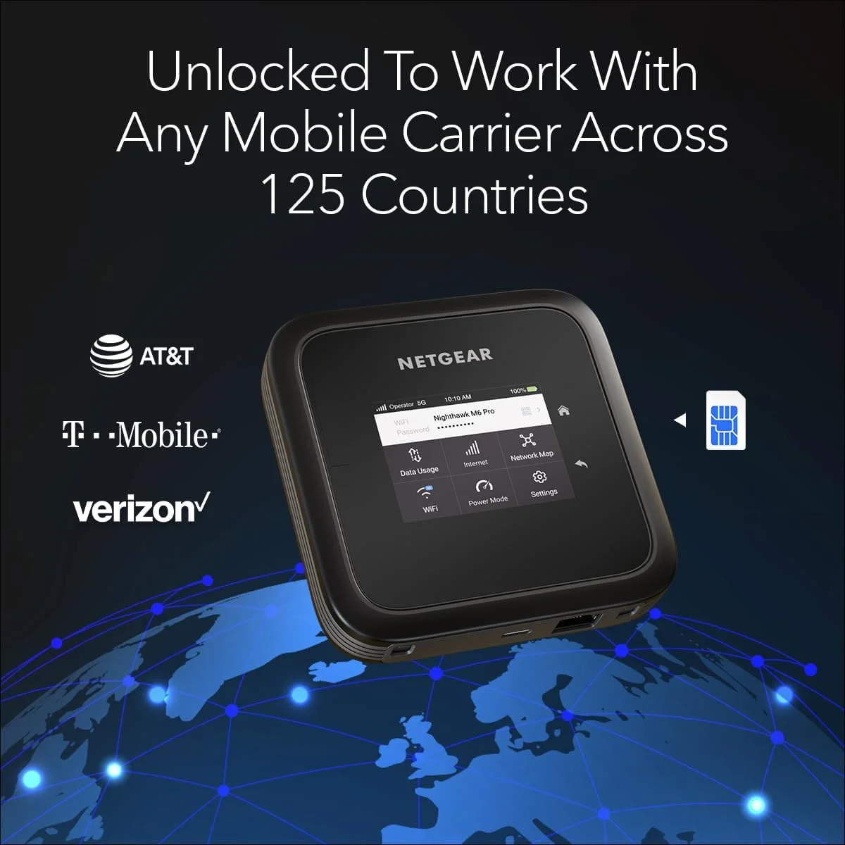 مودم روتر بی‌سیم قابل حمل NETGEAR Nighthawk M6 Pro Mobile Hotspot 5G mmWave، سرعت 8 گیگابیت بر ثانیه، آنلاک شده، سازگار با AT&T، T-Mobile، Verizon، رومینگ بین‌المللی در 125 کشور، WiFi 6E، دستگاه قابل حمل (MR6550) (MR6550-100PAS)